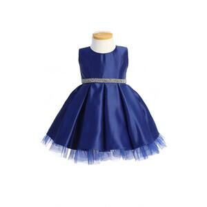 NEW SWEET KIDS girl's pleated satin special occasion dress in navy blue